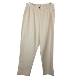 LL Bean Original Fit Womens Pants Size 12 Petite Tan Slant Pocket Khaki Pleats